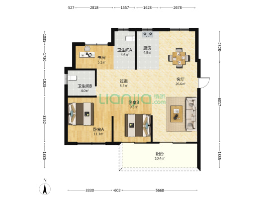 时代璟悦府 3室1厅2卫 113平方