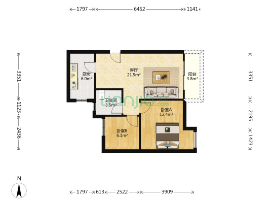 新屋佳苑 2室1厅1卫 64平方