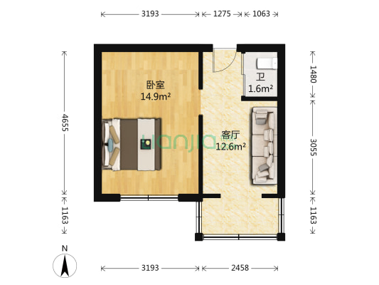 水源地社区 1室1厅1卫 33平方