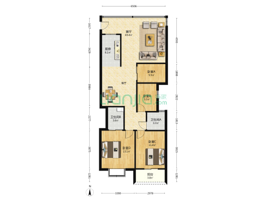 海联大厦 4室1厅2卫 122平方