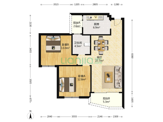 雅宝新城雅宝名居(八区） 2室1厅1卫 93平方