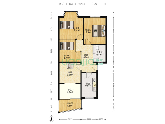 太平洋小区西区 3室1厅1卫 78平方