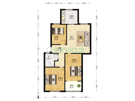区文化馆家属院 3室1厅1卫 96平方