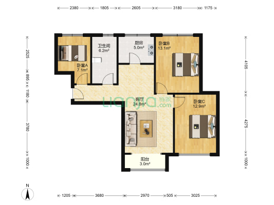 水木蓝山 3室1厅1卫 97平方