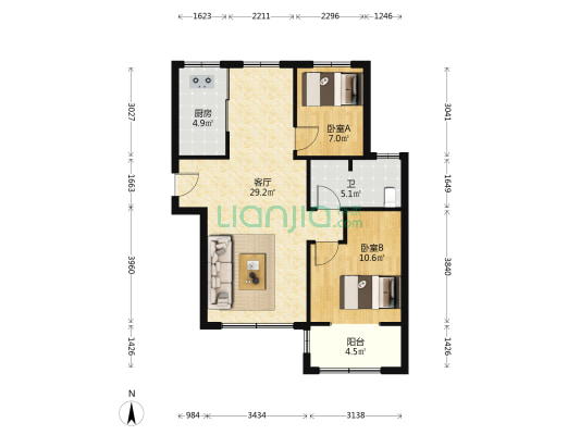九里新苑北区 2室1厅1卫 93平方