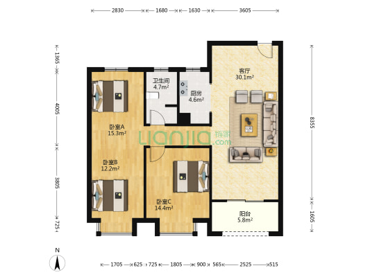 通银天璟 3室1厅1卫 113平方