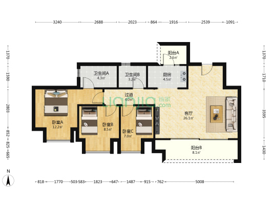 海成云境 3室1厅2卫 89平方