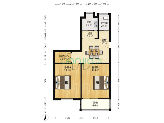 省直机关宿舍 2室1厅1卫 67平方