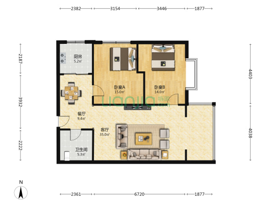怡和園 2室2厅1卫 112平方