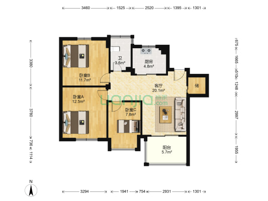 乐筑良品园东区 3室1厅1卫 93平方