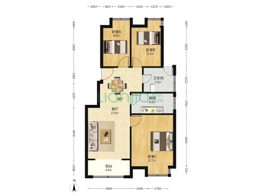 金刘湾 3室1厅1卫 97平方