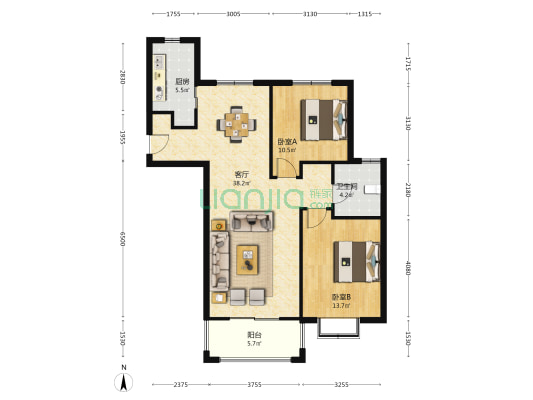 锦秋花园(公寓) 2室1厅1卫 92平方