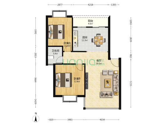 月亮河 2室1厅1卫 79平方
