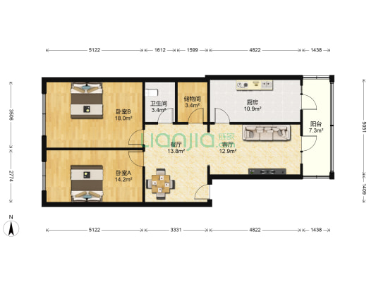 华通名苑 2室2厅1卫 116平方