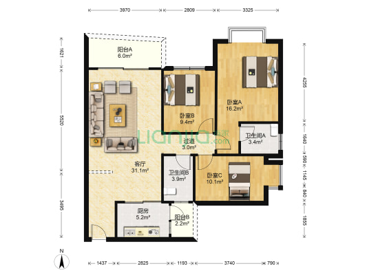 润和谷 3室1厅2卫 107平方