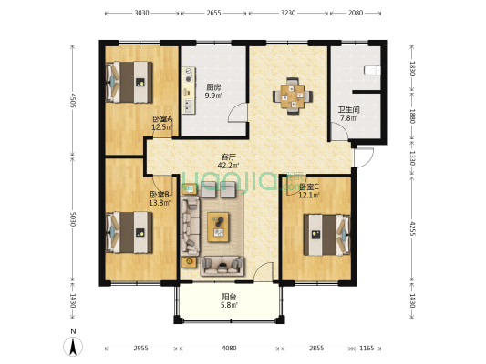 物价局家属院 3室1厅1卫 122平方
