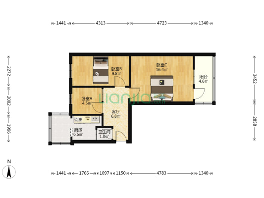 胜利街回收公司 3室1厅1卫 56平方