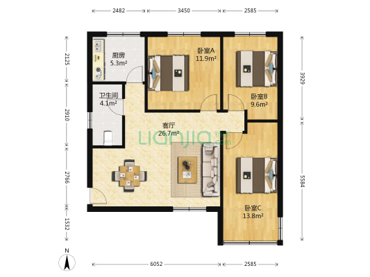长春小区(武昌) 3室1厅1卫 87平方