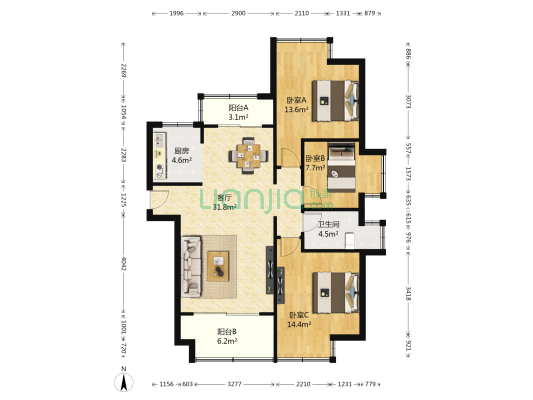 金佳云舒花城 3室1厅1卫 101平方