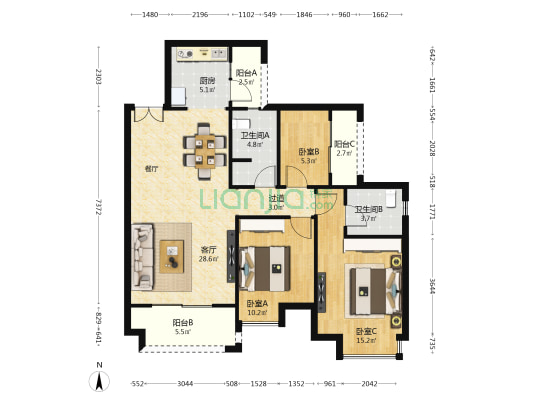 泰美蓝山 3室1厅2卫 106平方