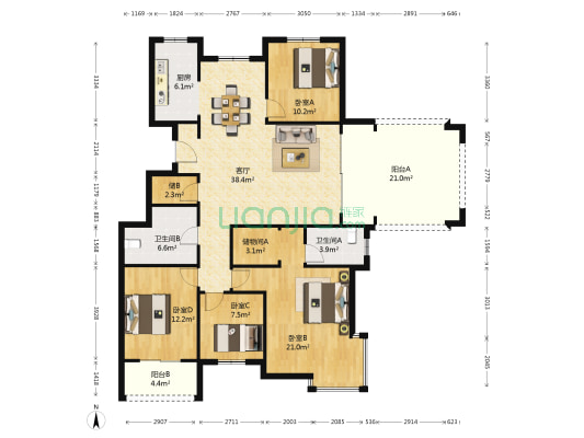 银都香水郡 4室1厅2卫 159平方