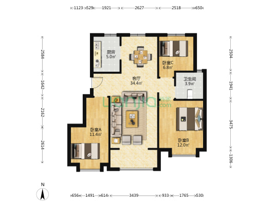 新城·泊阅 3室1厅1卫 96平方