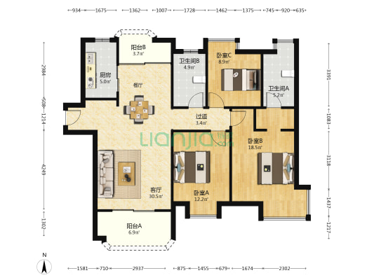 国贸天悦一期 3室1厅2卫 127平方