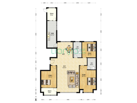 北辰花园 3室1厅2卫 183平方