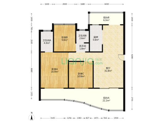 世纪山水·天麓城 3室1厅3卫 127平方