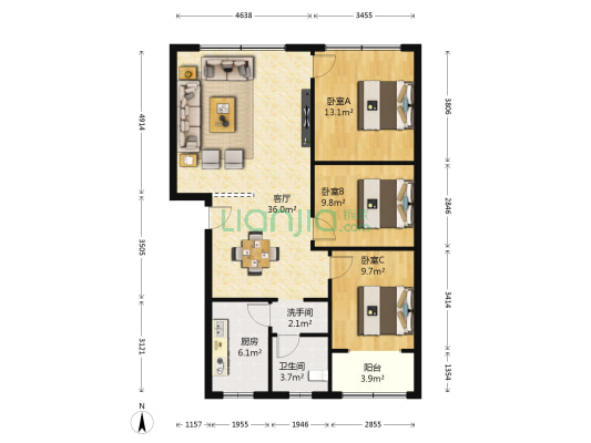 南泉苑 3室1厅2卫 105平方