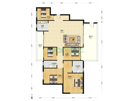 翡翠山谷 5室1厅2卫 217平方
