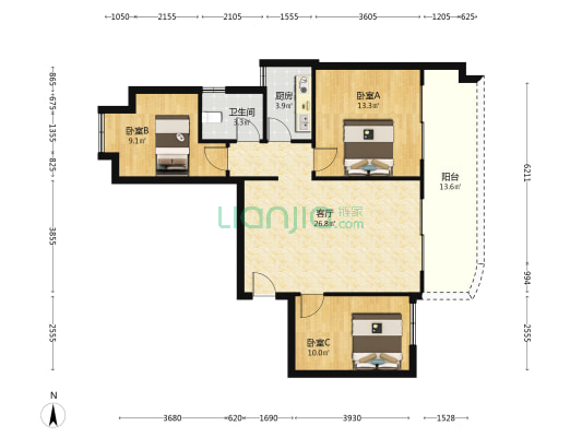潤澤居 3室1厅1卫 95平方