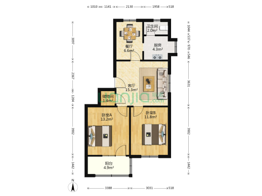 杨家山 2室2厅1卫 74平方