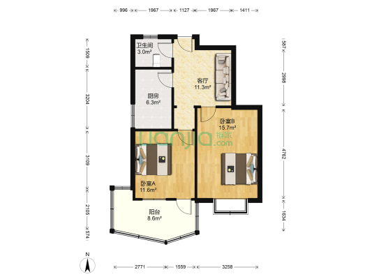 山东工艺美院第二宿舍 2室1厅1卫 68平方