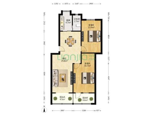 外贸宿舍 2室1厅1卫 88平方