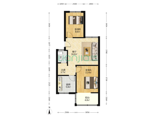 丽江苑 2室1厅1卫 65平方