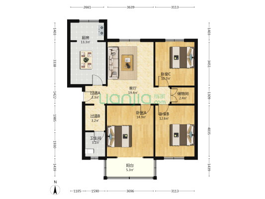 前进巷9号 3室1厅1卫 110平方