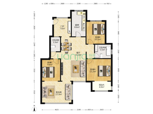 鸿坤罗纳河谷 3室1厅2卫 132平方