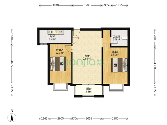 南向两居，采光好，毛坯房任意装。-户型图