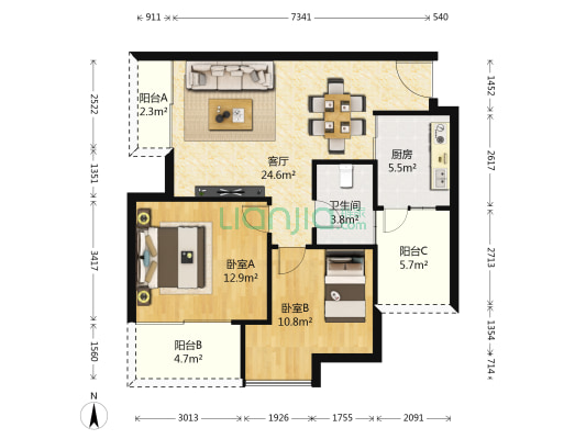 东原檀香山 2室1厅1卫 78平方