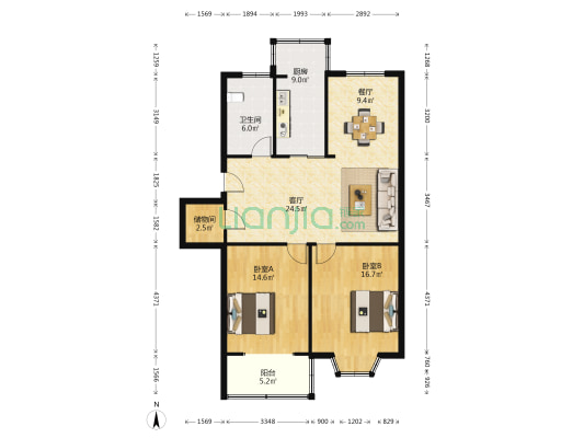 苏东花苑 2室2厅1卫 102平方