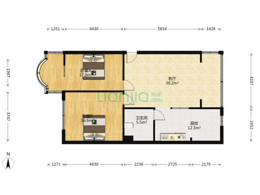 海正楼 2室1厅1卫 90平方