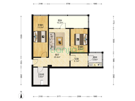 七里河公路运输管理处家属院 2室1厅1卫 75平方