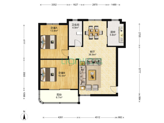 省监狱管理局宿舍 2室1厅1卫 101平方