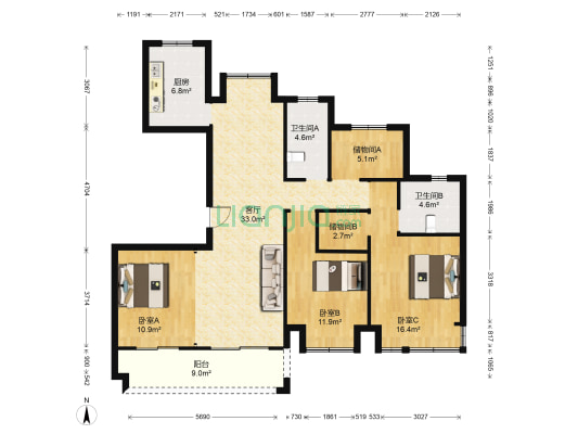 祥生金辰府 3室1厅2卫 150平方