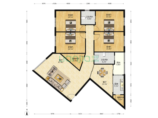 交通大厦 4室2厅2卫 200平方