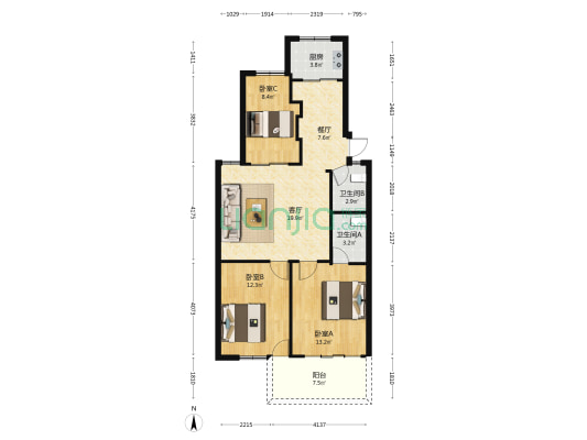 糖酒厂宿舍 3室2厅2卫 94平方