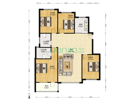 清华忆江南 4室1厅2卫 144平方