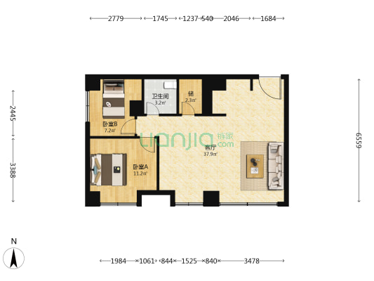 亚胜铂第公馆 2室1厅1卫 103平方