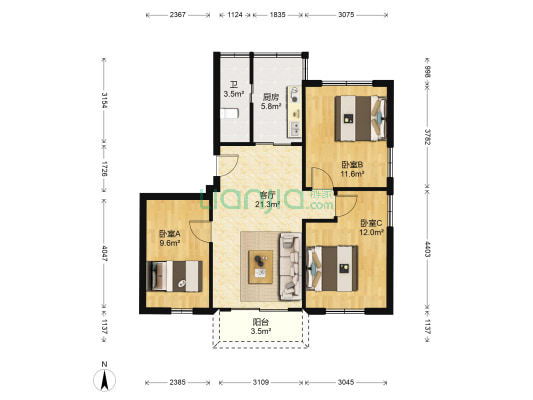 农林上路三横路 3室1厅1卫 83平方